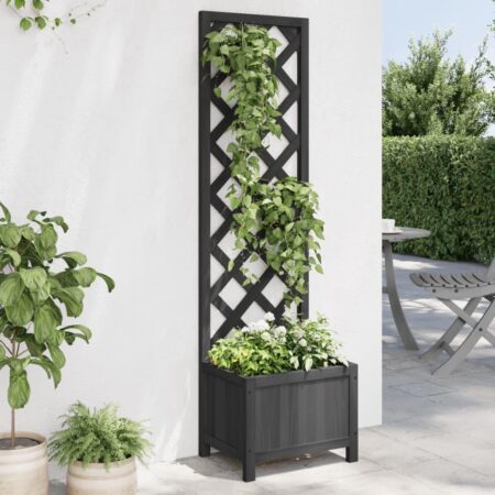 Plantekasse med espalier i massivt grantræ - sort 40 × 30 × 135 cm