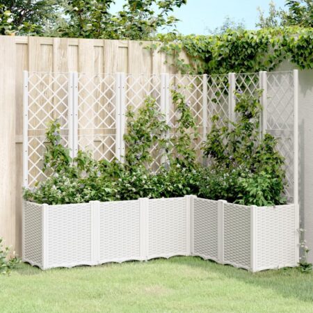Plantekasse med espalier i rattanlook - modulær PP, hvid, 160×120×140 cm