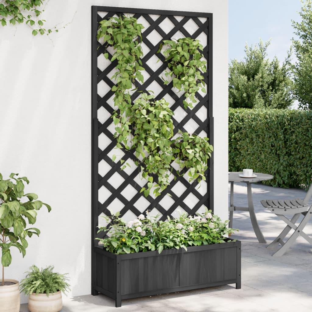 Plantekasse med espalier massivt grantræ sort Plantekasse med espalier massivt grantræ sort