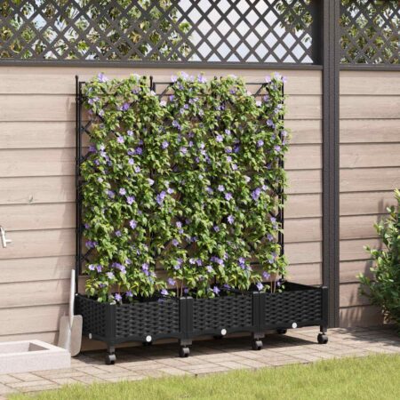 Plantekasse med espalier og hjul 3 stk. sort PP