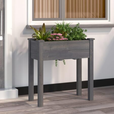 Plantekasse med foring 71x37x76 cm massivt fyrretræ grå