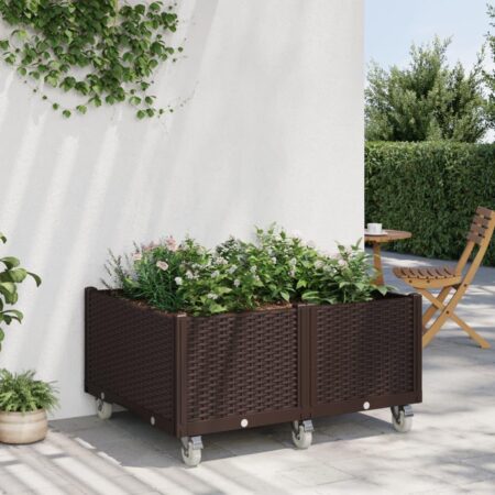 Plantekasse med hjul 100x80x54 cm PP brun