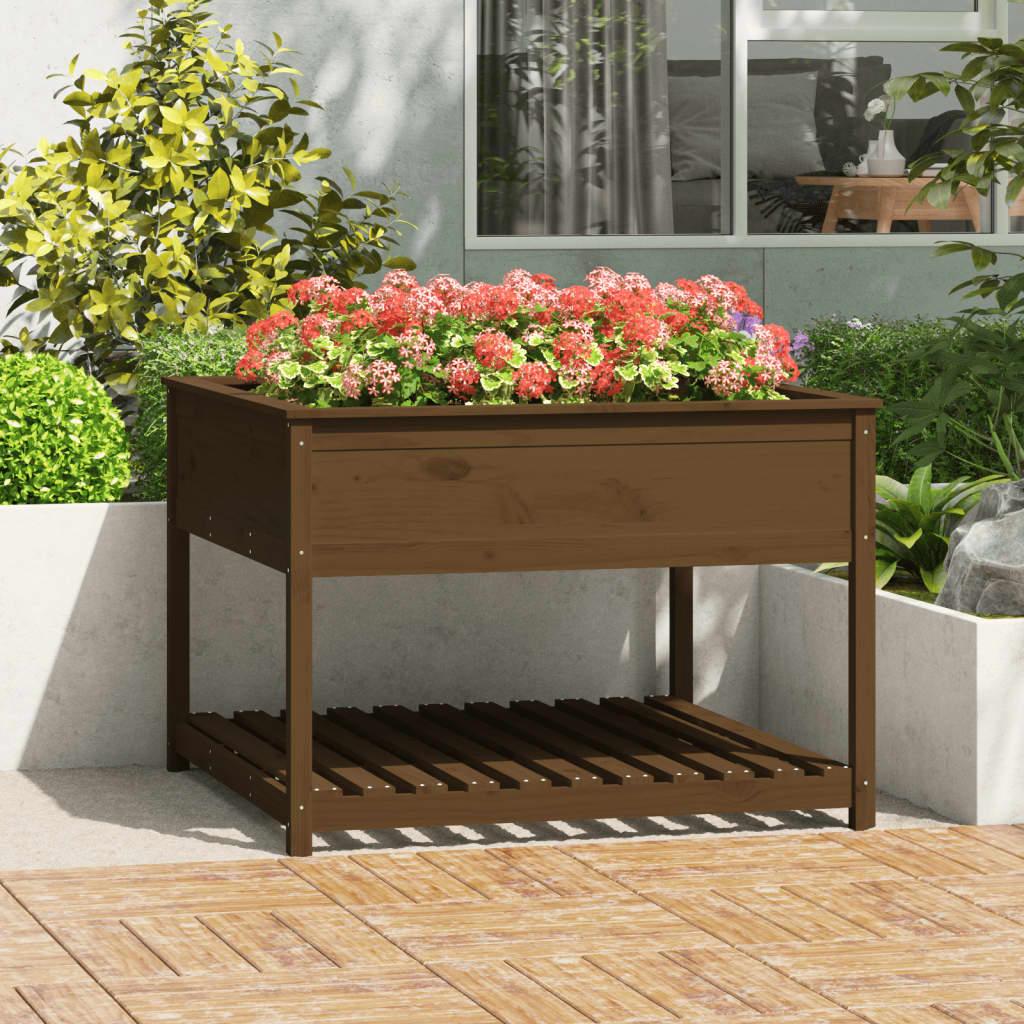 Plantekasse med hylde 111,5x111,5x81 cm massivt fyrretræ brun Plantekasse med hylde 111,5x111,5x81 cm massivt fyrretræ brun