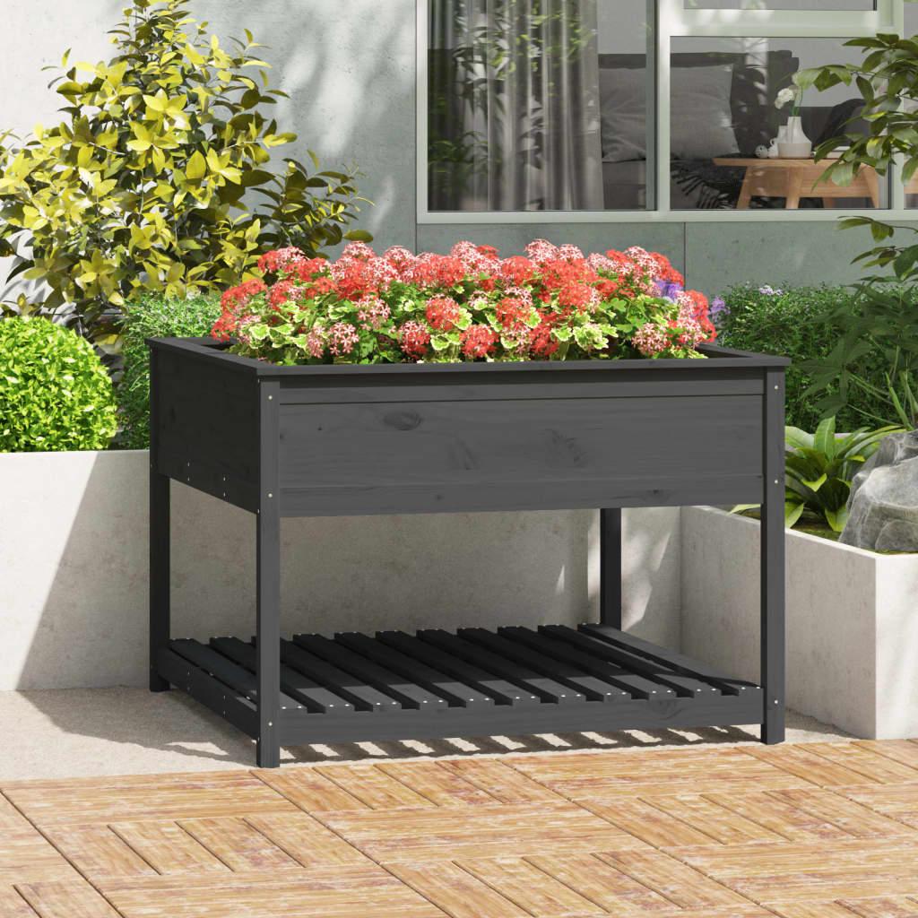 Plantekasse med hylde 111,5x111,5x81 cm massivt fyrretræ grå Plantekasse med hylde 111,5x111,5x81 cm massivt fyrretræ grå