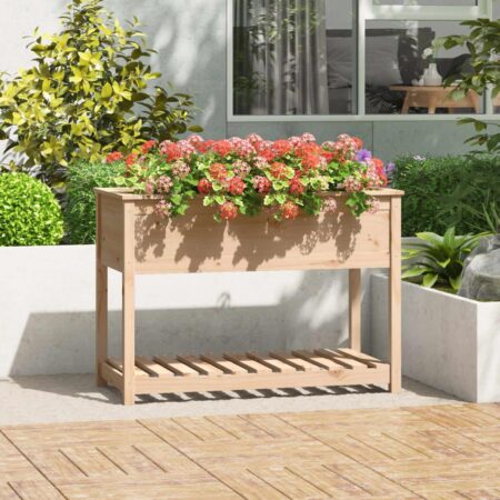 Plantekasse med hylde 111,5x54x81 cm massivt fyrretræ