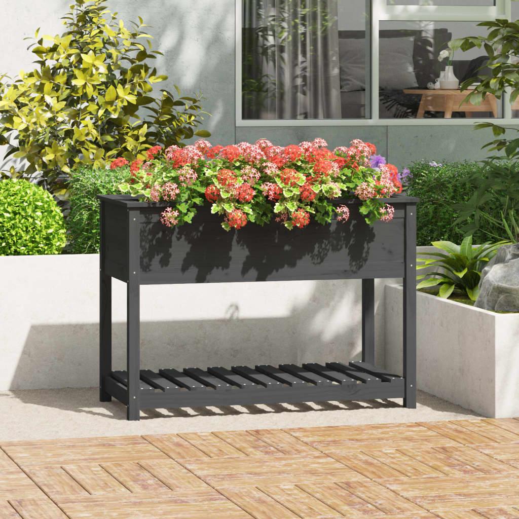 Plantekasse med hylde 111,5x54x81 cm massivt fyrretræ grå Plantekasse med hylde 111,5x54x81 cm massivt fyrretræ grå