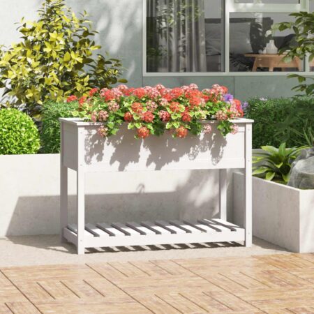 Plantekasse med hylde 111,5x54x81 cm massivt fyrretræ hvid