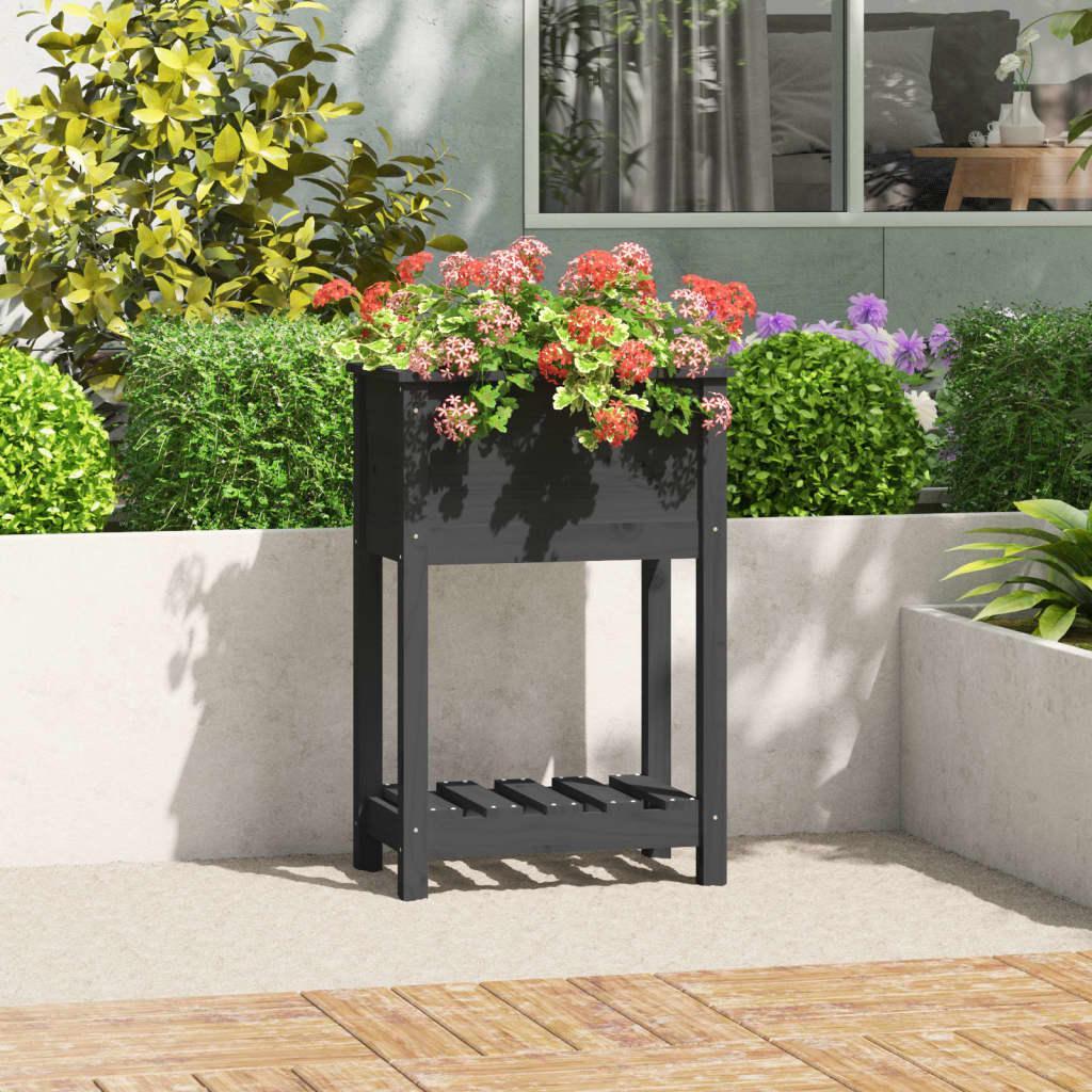 Plantekasse med hylde 54x34,5x81 cm massivt fyrretræ grå Plantekasse med hylde 54x34,5x81 cm massivt fyrretræ grå
