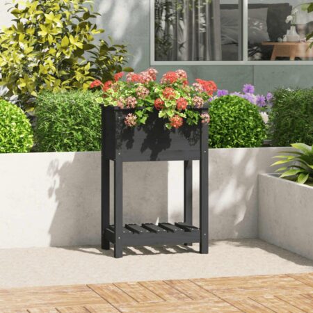 Plantekasse med hylde 54x34,5x81 cm massivt fyrretræ grå