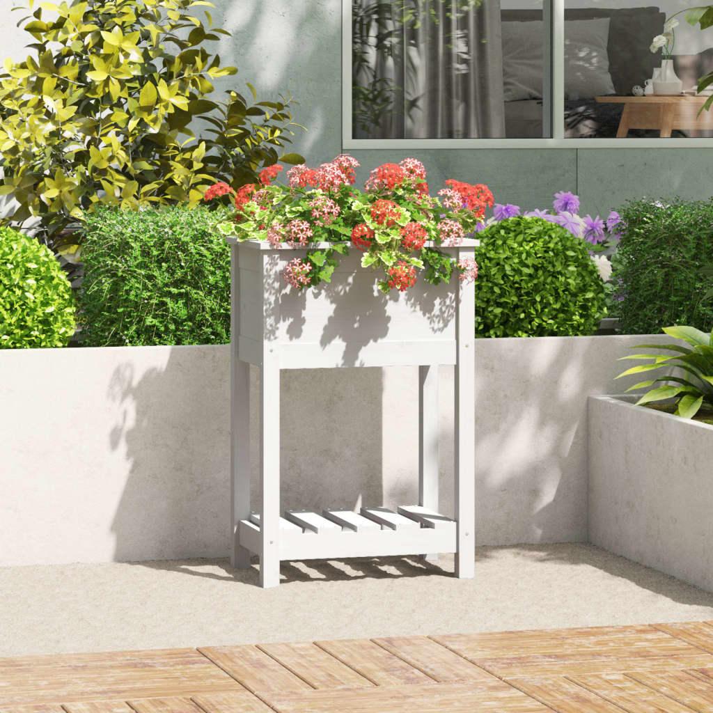 Plantekasse med hylde 54x34,5x81 cm massivt fyrretræ hvid Plantekasse med hylde 54x34,5x81 cm massivt fyrretræ hvid