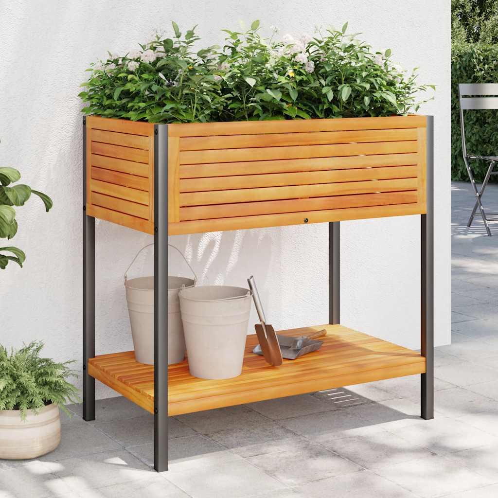 Plantekasse med hylde 80×45×80 cm - massivt akacietræ og stål Plantekasse med hylde 80×45×80 cm - massivt akacietræ og stål