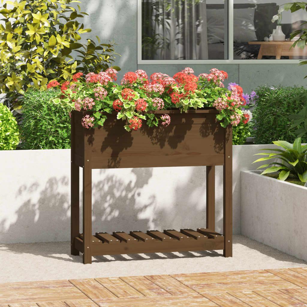 Plantekasse med hylde 82,5x34,5x81 cm massivt fyrretræ brun Plantekasse med hylde 82,5x34,5x81 cm massivt fyrretræ brun