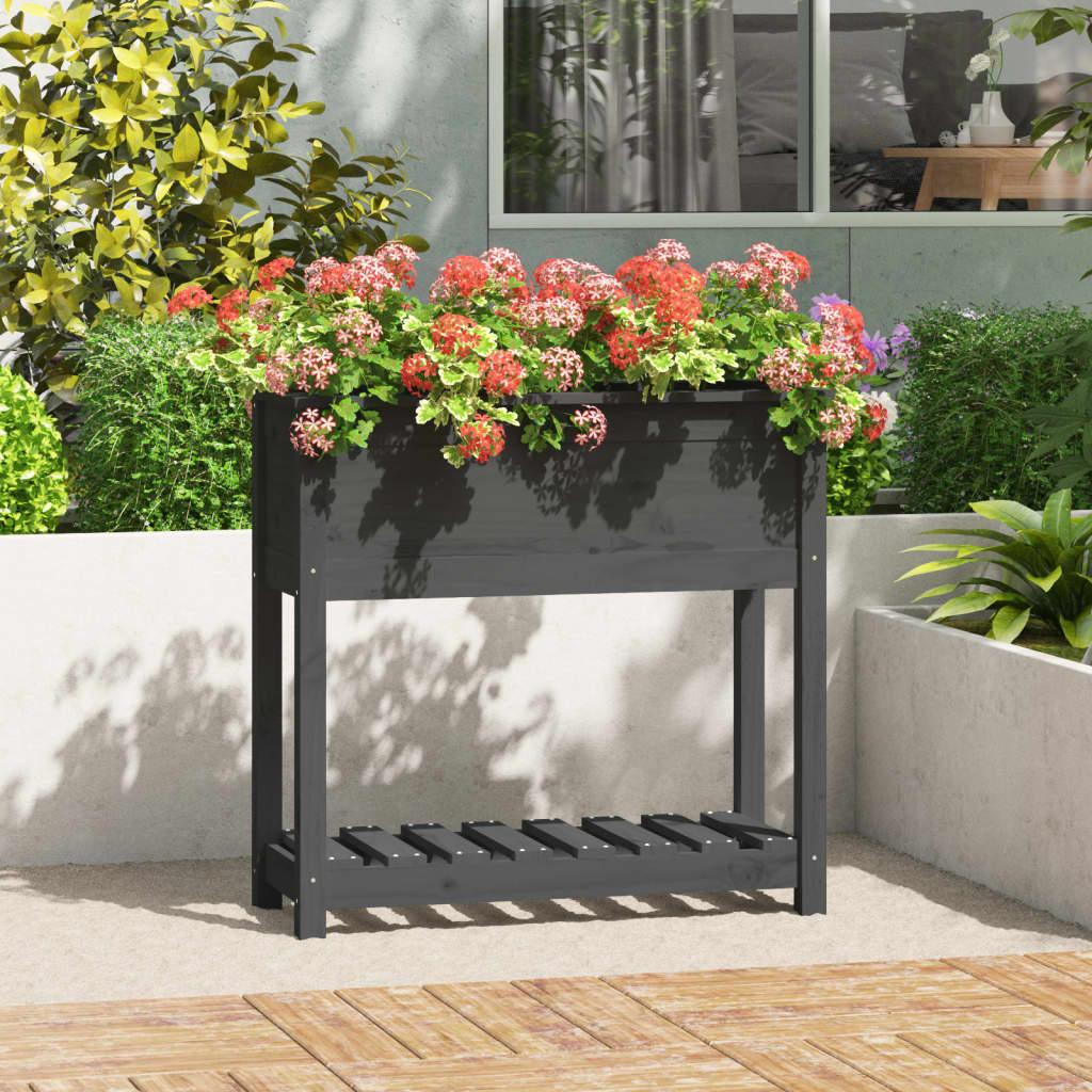 Plantekasse med hylde 82,5x34,5x81 cm massivt fyrretræ grå Plantekasse med hylde 82,5x34,5x81 cm massivt fyrretræ grå
