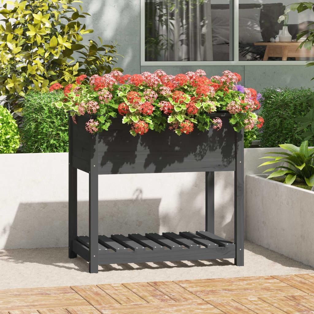 Plantekasse med hylde 82,5x54x81 cm massivt fyrretræ grå Plantekasse med hylde 82,5x54x81 cm massivt fyrretræ grå