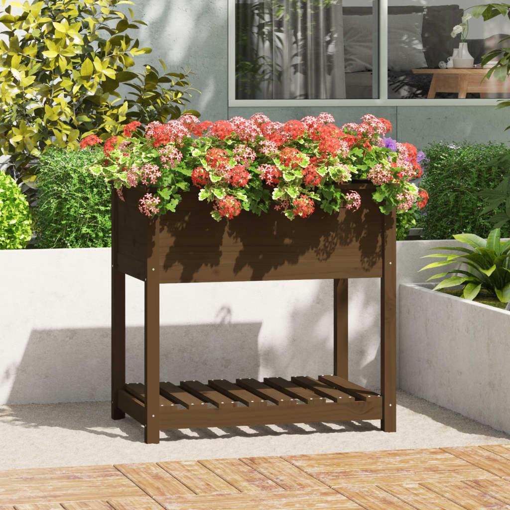 Plantekasse med hylde 82,5x54x81 cm massivt fyrretræ gyldenbrun Plantekasse med hylde 82,5x54x81 cm massivt fyrretræ gyldenbrun