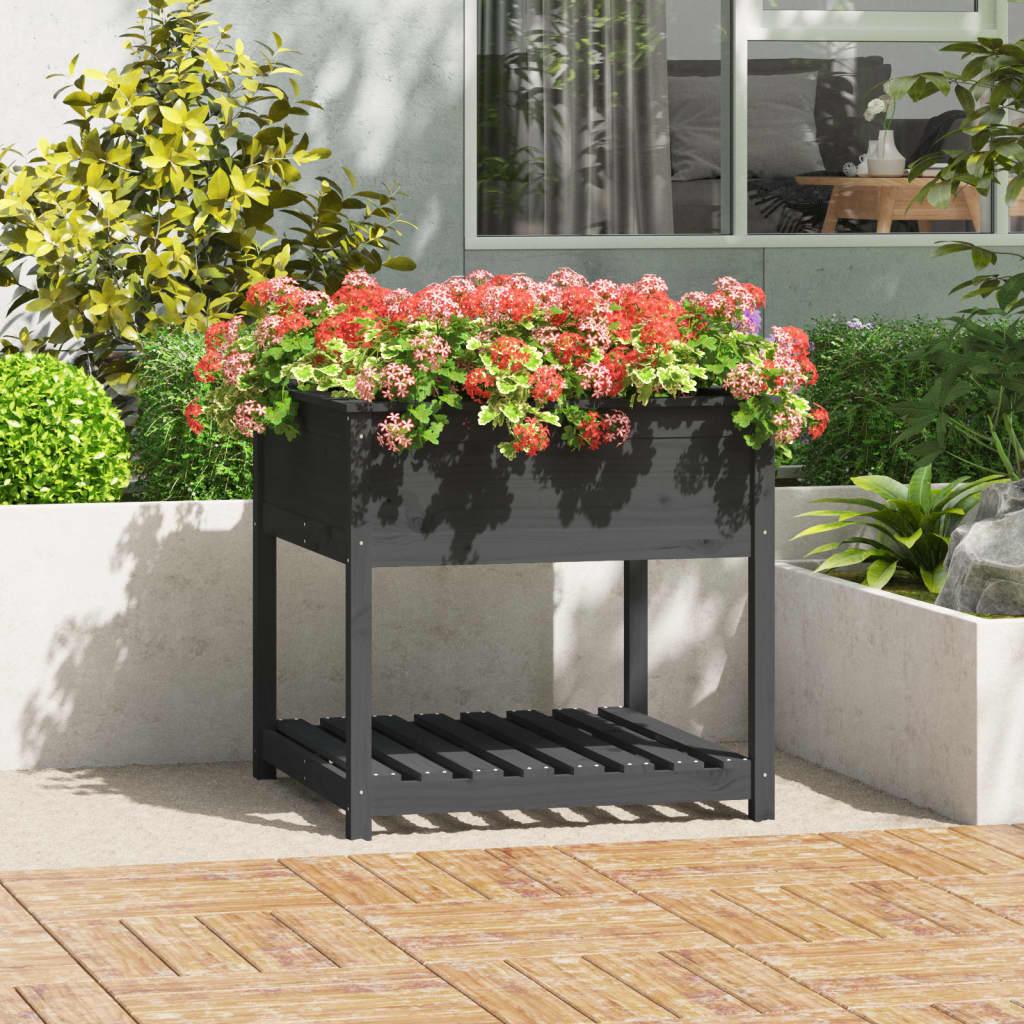 Plantekasse med hylde 82,5x82,5x81 cm massivt fyrretræ grå Plantekasse med hylde 82,5x82,5x81 cm massivt fyrretræ grå
