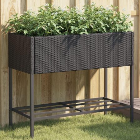 Plantekasse med hylde polyrattan sort