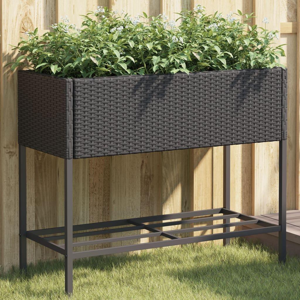 Plantekasse med hylde polyrattan sort Plantekasse med hylde polyrattan sort
