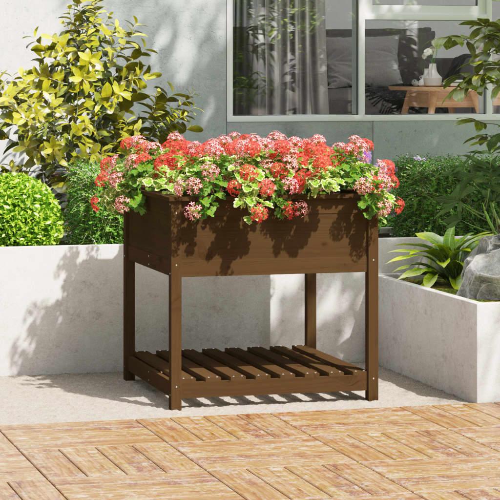 Plantekasse med hylde82,5x82,5x81cm massivt fyrretræ gyldenbrun Plantekasse med hylde82,5x82,5x81cm massivt fyrretræ gyldenbrun