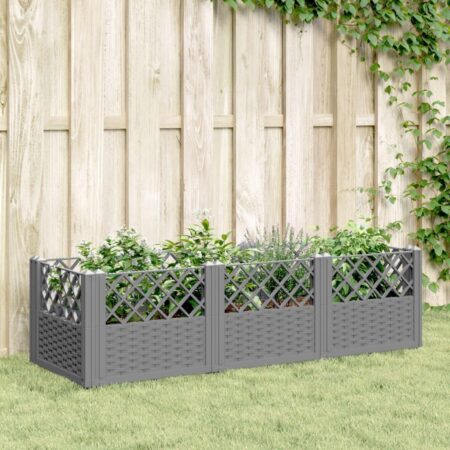 Plantekasse med spyd 123,5x43,5x43,5 cm PP lysegrå