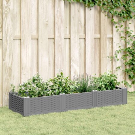 Plantekasse med spyd 125x40x28,5 cm PP lysegrå