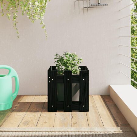 Plantekasse med stakitdesign 30x30x30 cm massivt fyrretræ sort