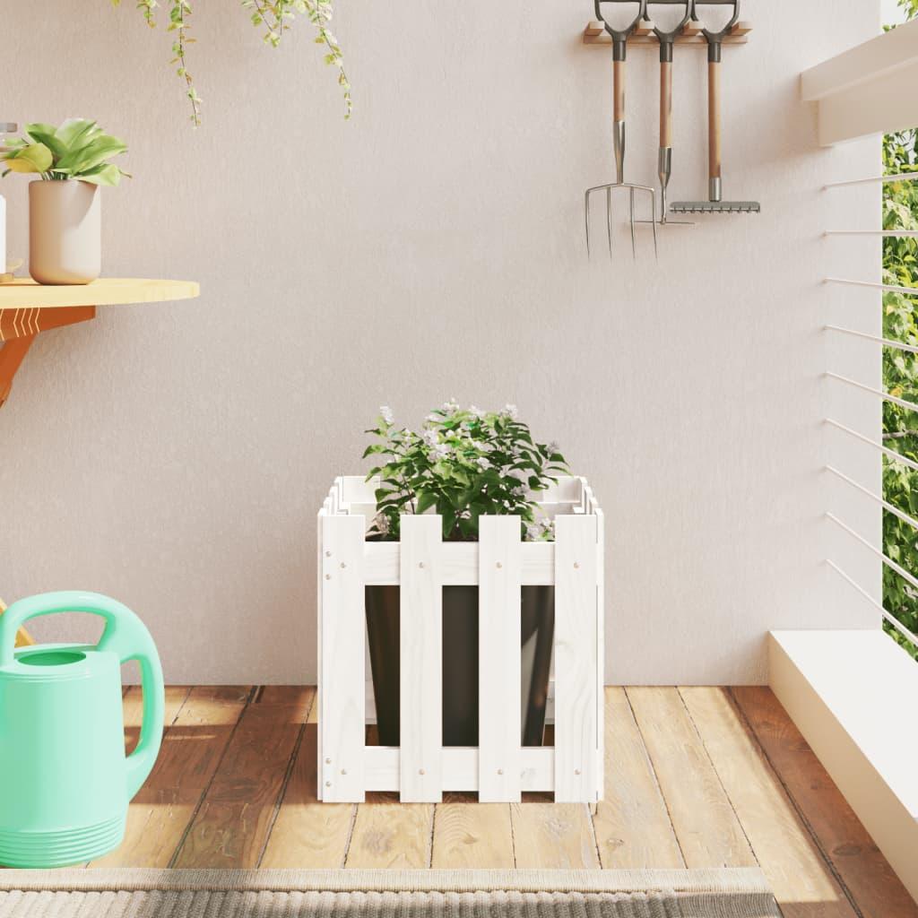 Plantekasse med stakitdesign 40x40x40 cm massivt fyrretræ hvid Plantekasse med stakitdesign 40x40x40 cm massivt fyrretræ hvid