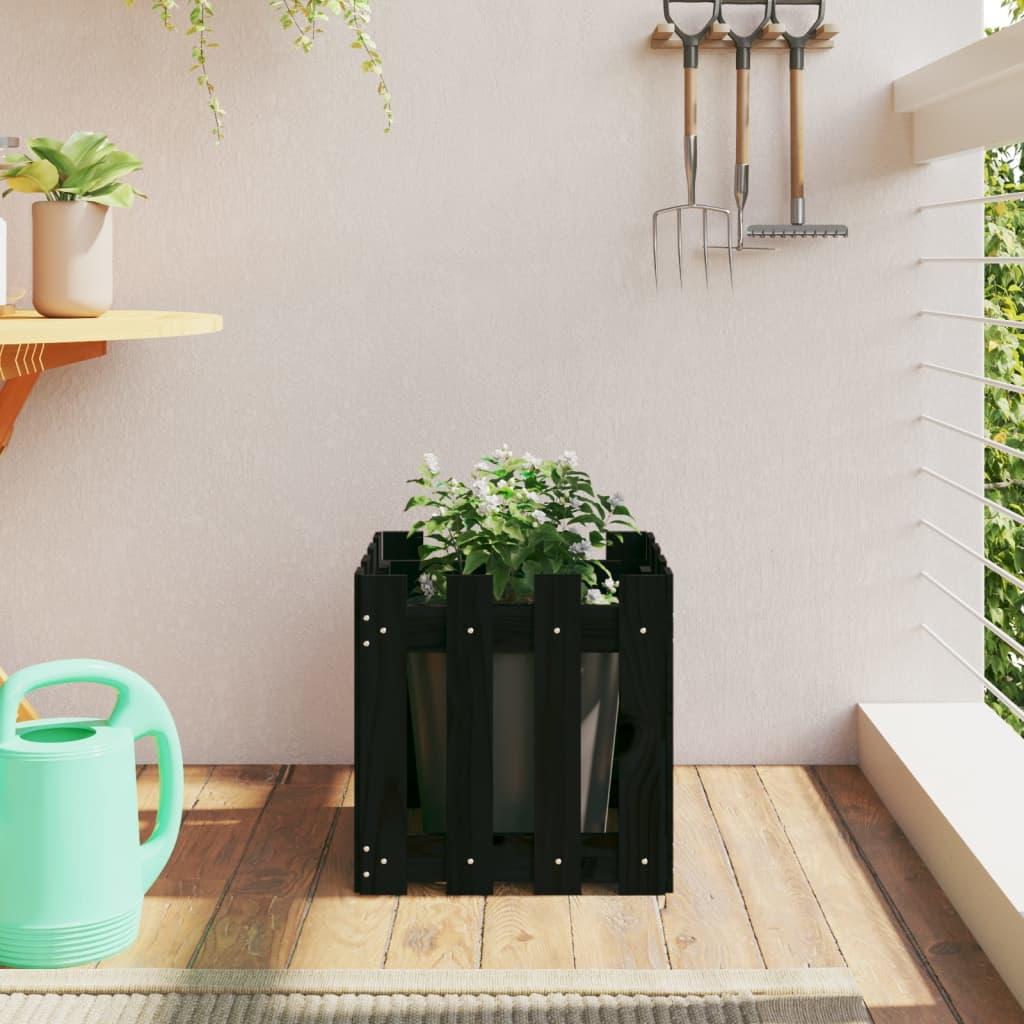 Plantekasse med stakitdesign 40x40x40 cm massivt fyrretræ sort Plantekasse med stakitdesign 40x40x40 cm massivt fyrretræ sort