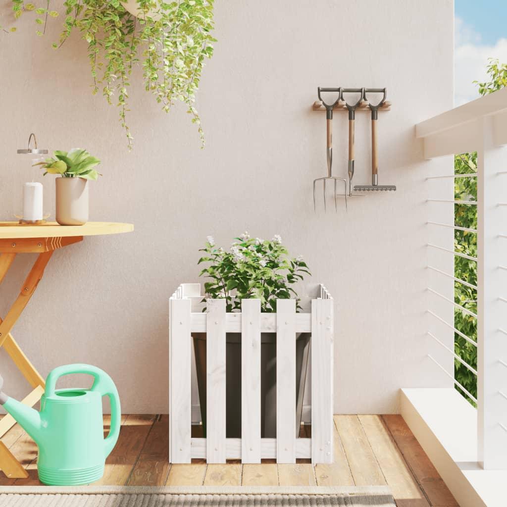 Plantekasse med stakitdesign 50x50x50 cm massivt fyrretræ hvid Plantekasse med stakitdesign 50x50x50 cm massivt fyrretræ hvid
