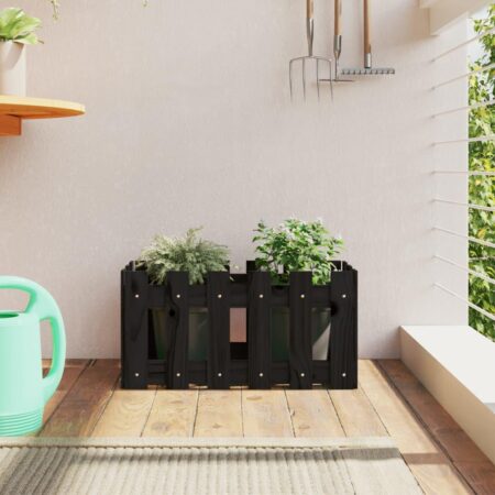 Plantekasse med stakitdesign 60x30x30 cm massivt fyrretræ sort
