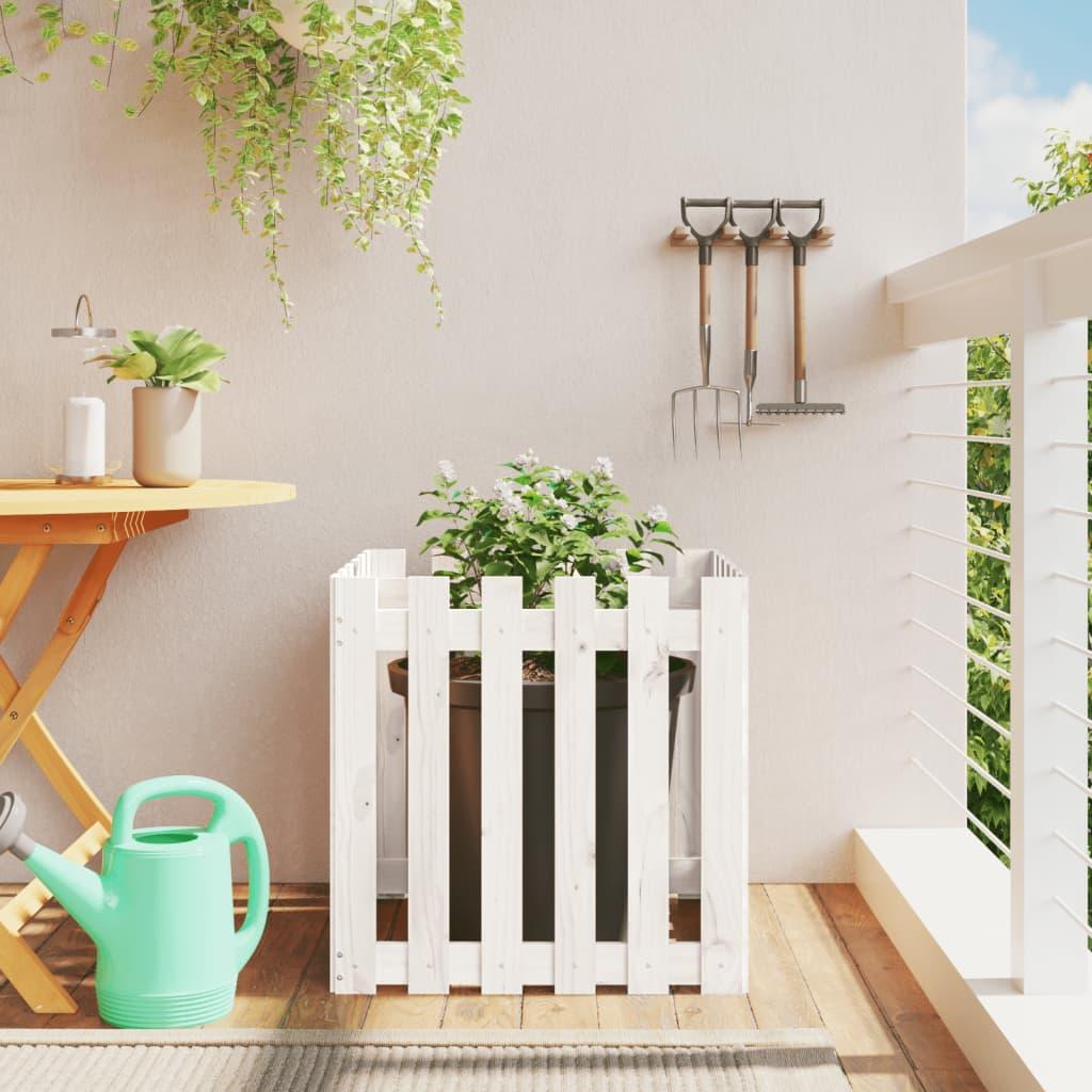 Plantekasse med stakitdesign 60x60x60 cm massivt fyrretræ hvid Plantekasse med stakitdesign 60x60x60 cm massivt fyrretræ hvid