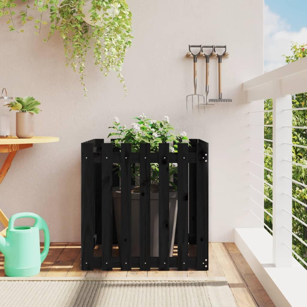 Plantekasse med stakitdesign 70x70x70 cm massivt fyrretræ sort Plantekasse med stakitdesign 70x70x70 cm massivt fyrretræ sort