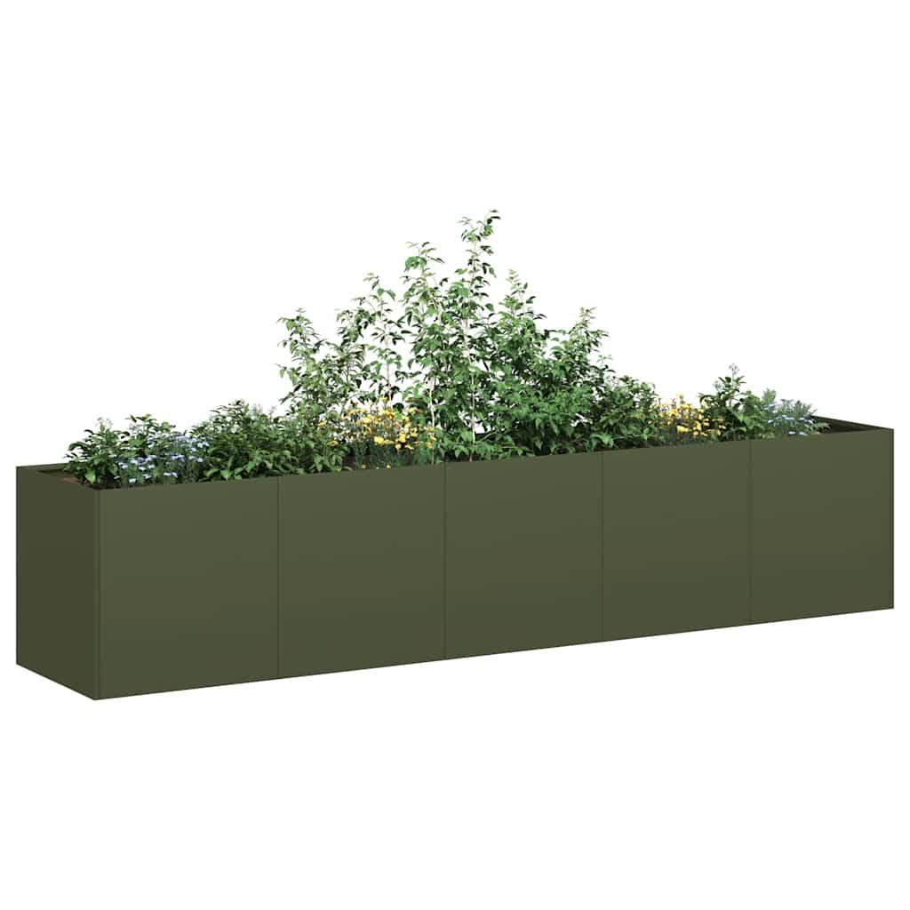 Plantekasse olivengrøn 200x40x40 cm koldvalset stål Plantekasse olivengrøn 200x40x40 cm koldvalset stål