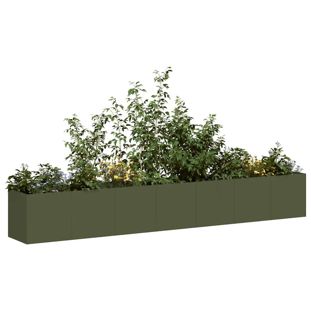 Plantekasse olivengrøn 280x40x40 cm koldvalset stål Plantekasse olivengrøn 280x40x40 cm koldvalset stål
