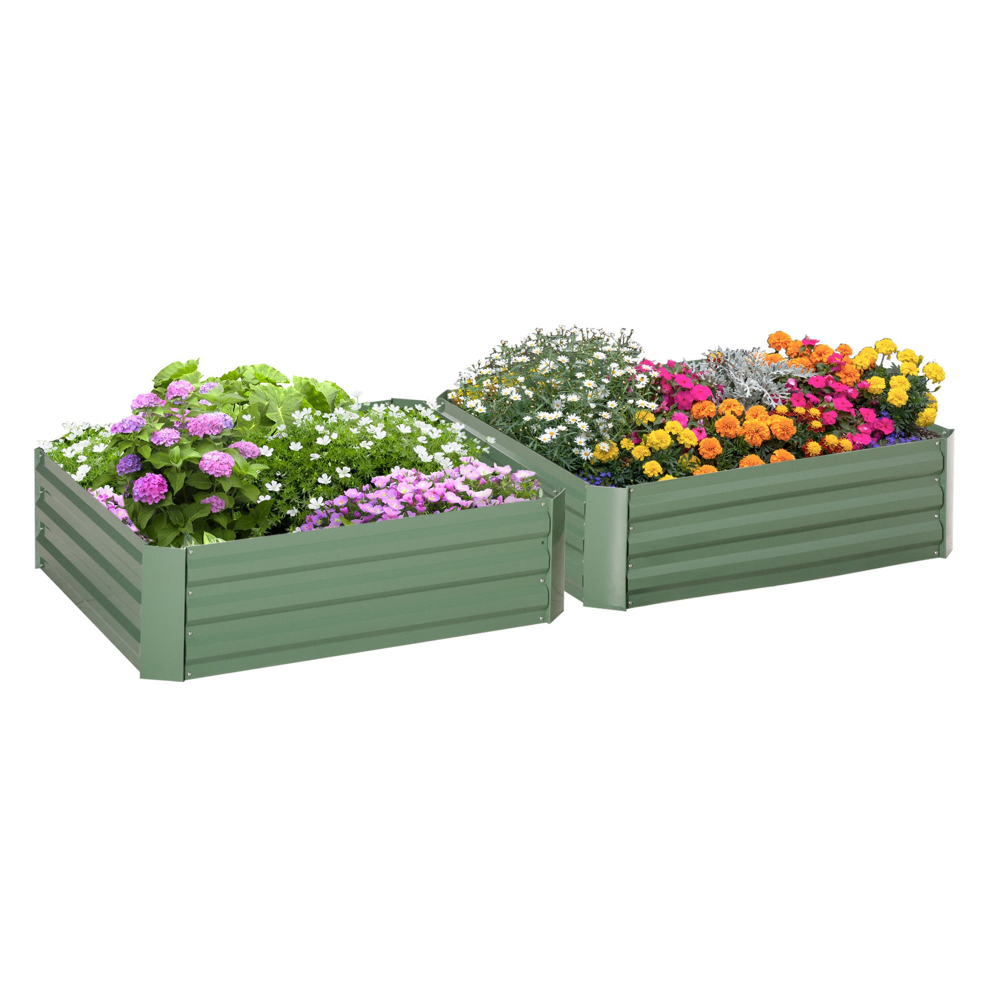 Plantekasse, sæt med 2, blomsterkasse, åben bund, stålramme, grøn, (2 x) 100 x 100 x 30 cm Plantekasse, sæt med 2, blomsterkasse, åben bund, stålramme, grøn, (2 x) 100 x 100 x 30 cm