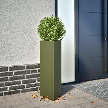 Plantekasser 2 stk. 30x26x75 cm trekantet stål olivengrøn