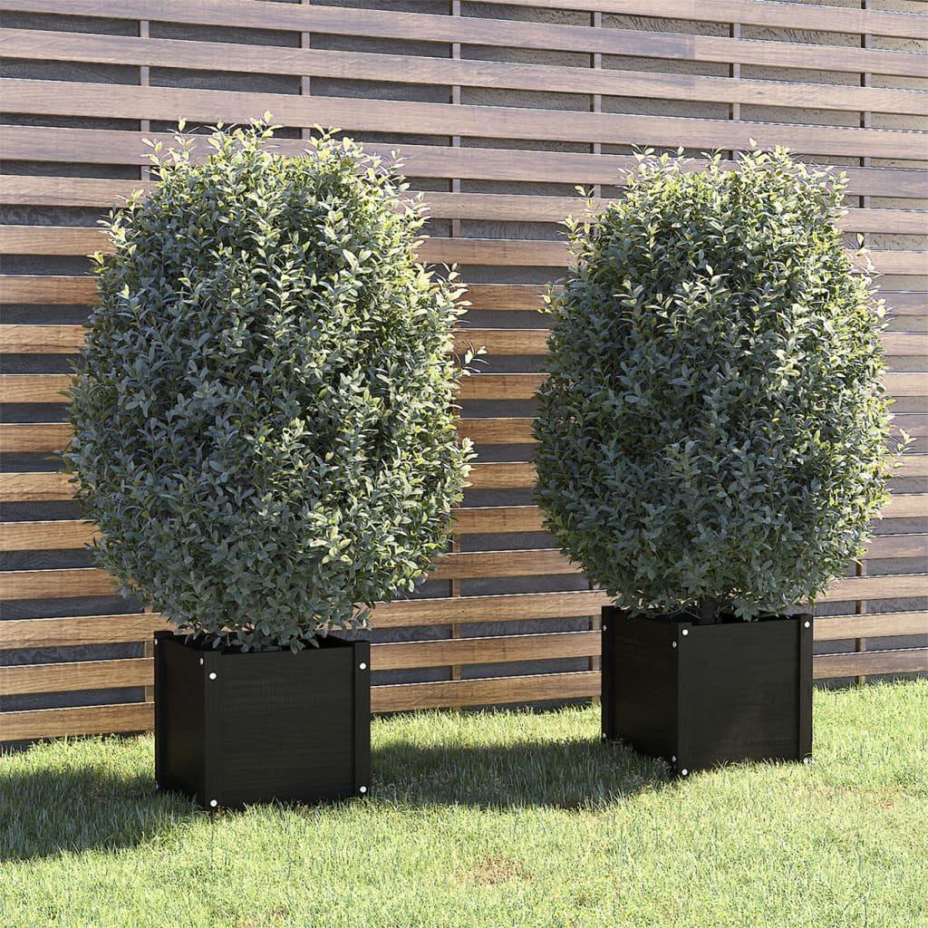 Plantekasser 2 stk. 40x40x40 cm massivt fyrretræ sort Plantekasser 2 stk. 40x40x40 cm massivt fyrretræ sort