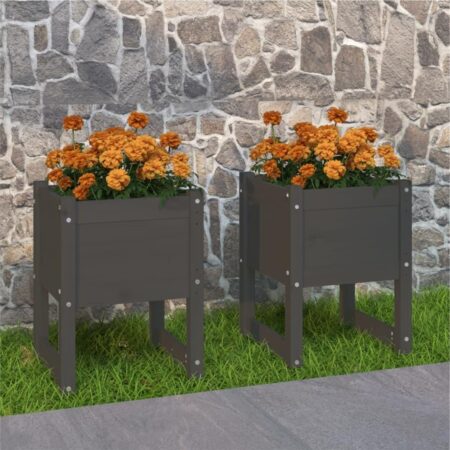 Plantekasser 2 stk. 40x40x52,5 cm massivt fyrretræ grå