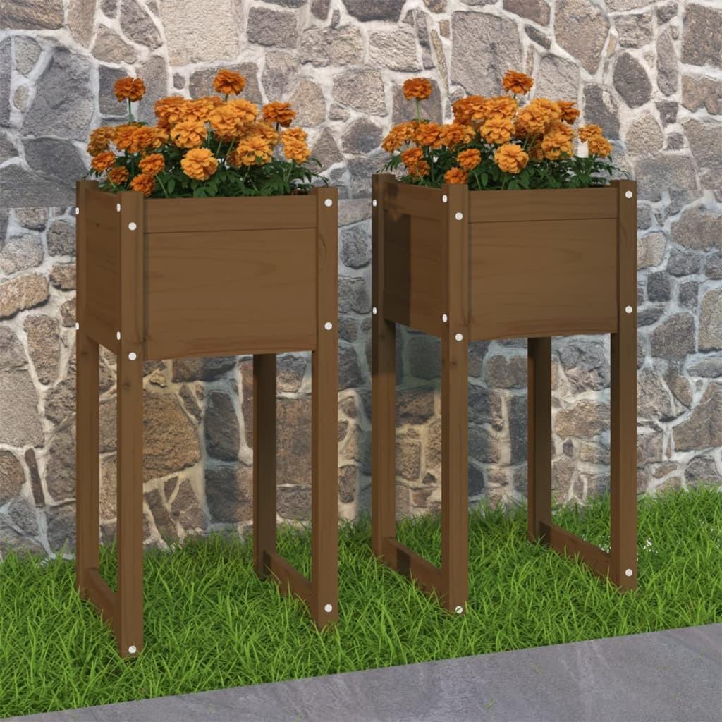Plantekasser 2 stk. 40x40x81 cm massivt fyrretræ gyldenbrun Plantekasser 2 stk. 40x40x81 cm massivt fyrretræ gyldenbrun