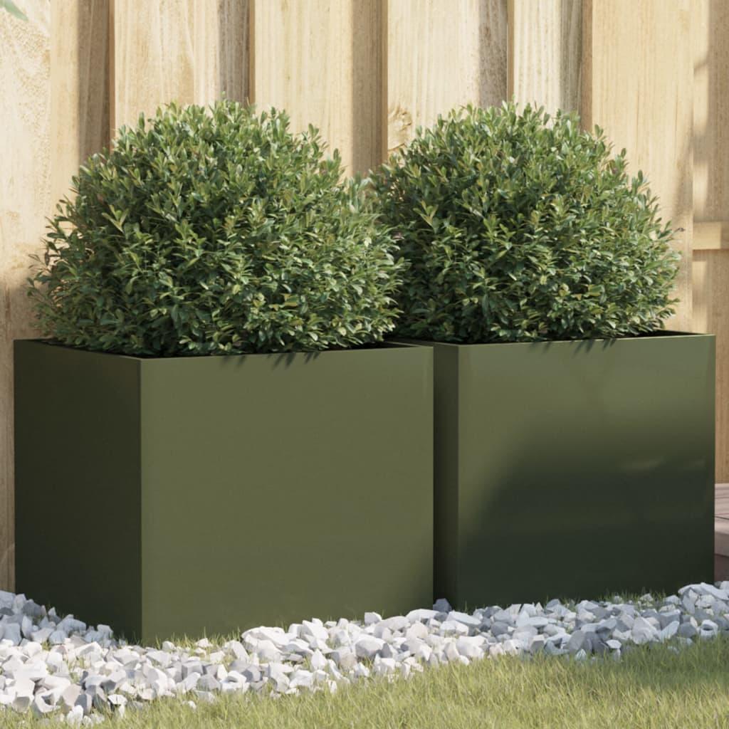 Plantekasser 2 stk. 42x40x39 cm stål olivengrøn Plantekasser 2 stk. 42x40x39 cm stål olivengrøn