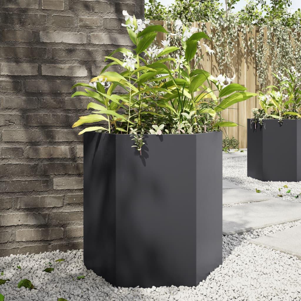 Plantekasser 2 stk. 46x40x45 cm sekskantet stål sort Plantekasser 2 stk. 46x40x45 cm sekskantet stål sort