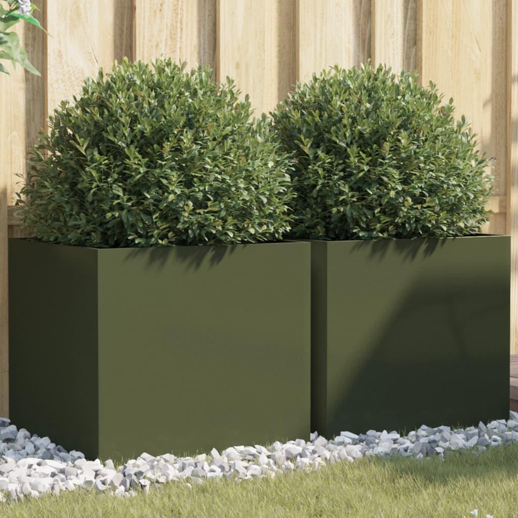 Plantekasser 2 stk. 49x47x46 cm koldvalset stål olivengrøn Plantekasser 2 stk. 49x47x46 cm koldvalset stål olivengrøn