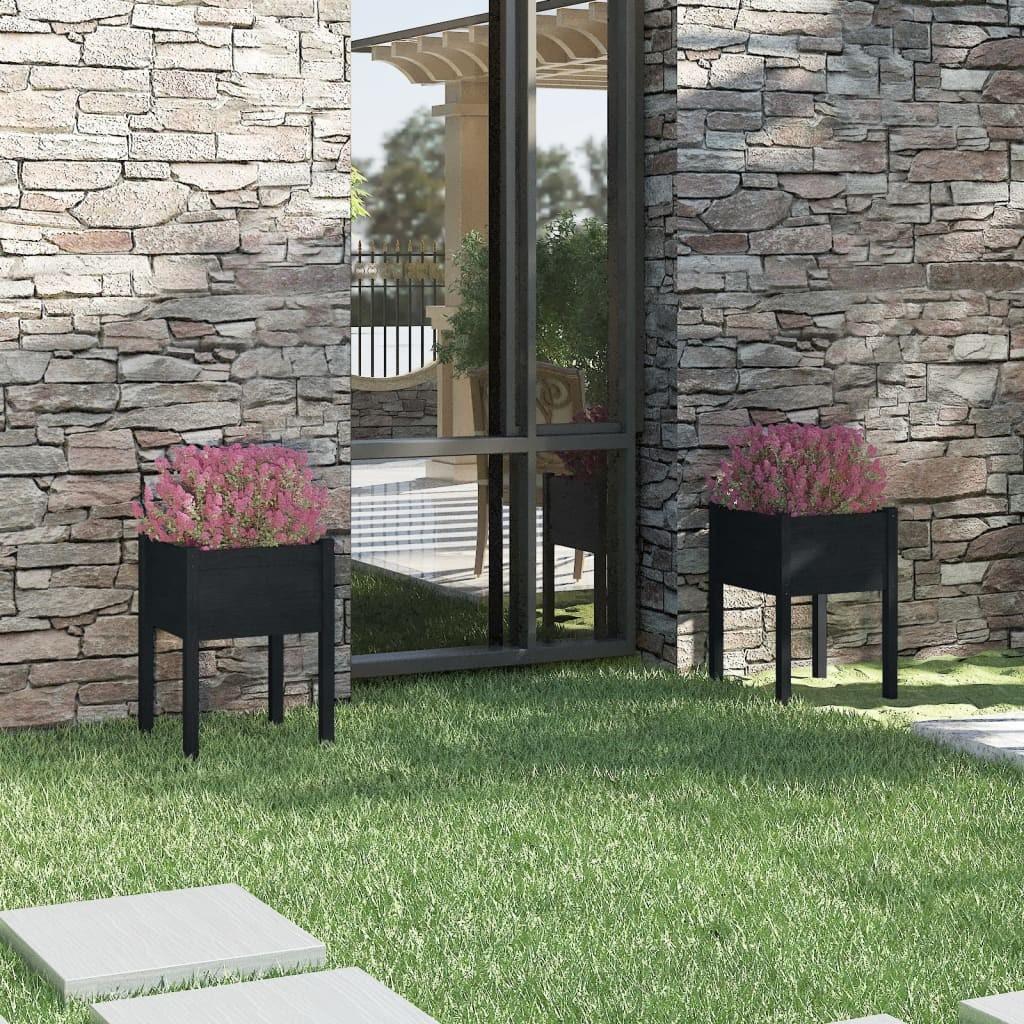 Plantekasser 2 stk. 50x50x70 cm massivt fyrretræ sort Plantekasser 2 stk. 50x50x70 cm massivt fyrretræ sort