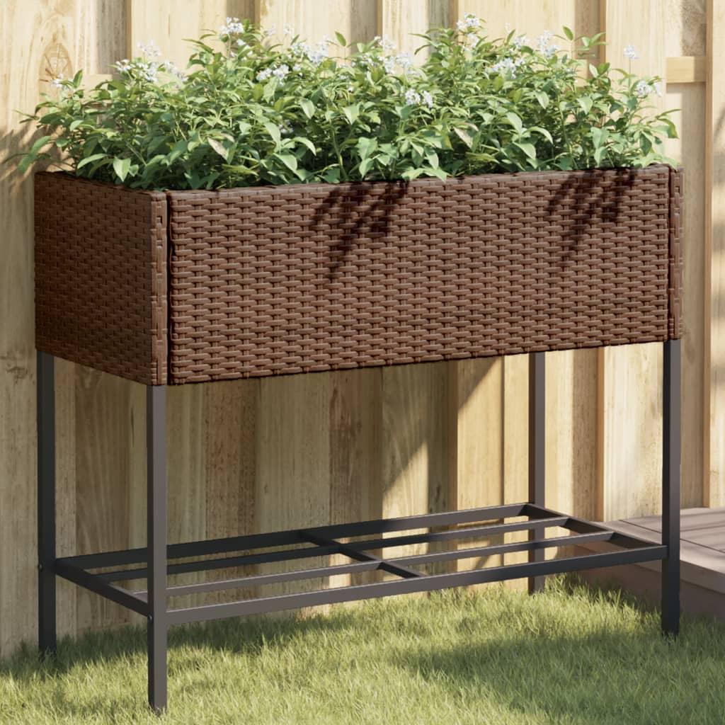 Plantekasser 2 stk. med hylde 90x40x75 cm polyrattan brun Plantekasser 2 stk. med hylde 90x40x75 cm polyrattan brun