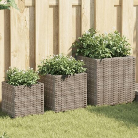 Plantekasser 3 stk. polyrattan grå
