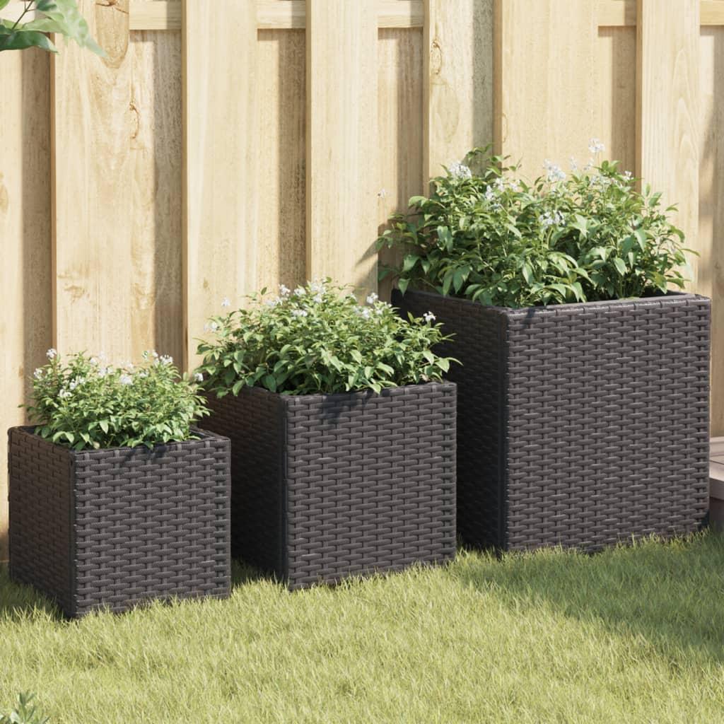 Plantekasser 3 stk. polyrattan sort Plantekasser 3 stk. polyrattan sort