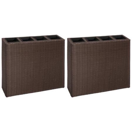 Plantekasser med 4 krukker 2 stk. polyrattan brun