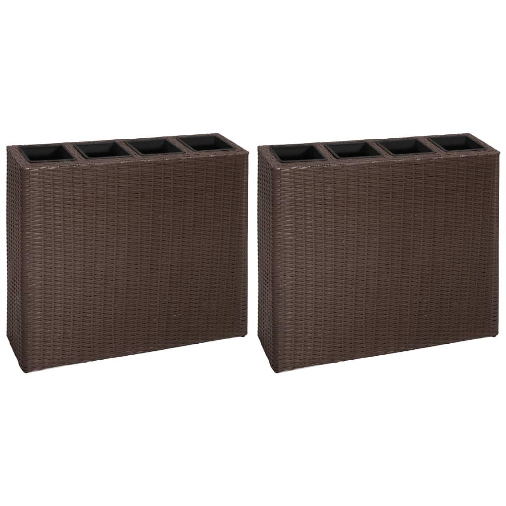 Plantekasser med 4 krukker 2 stk. polyrattan brun Plantekasser med 4 krukker 2 stk. polyrattan brun