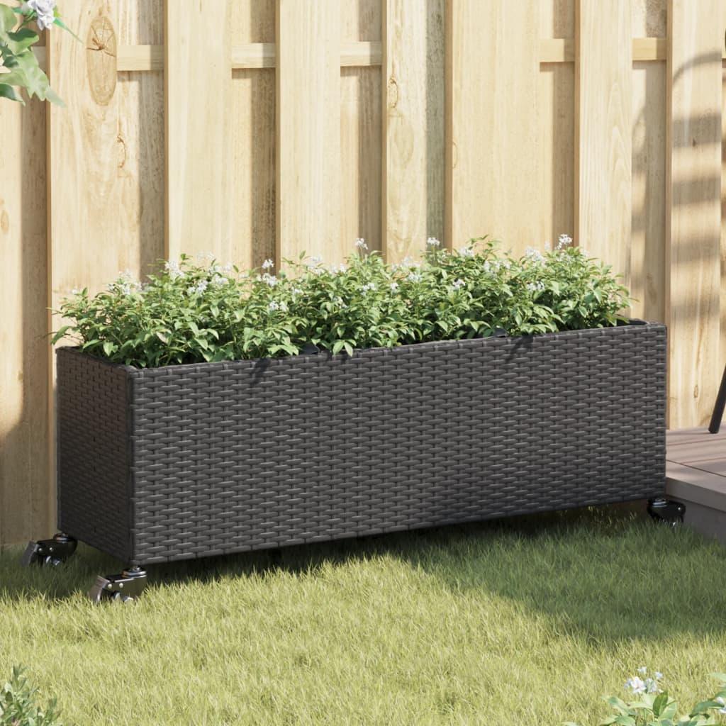 Plantekasser med hjul 2 stk. 107×32×38 cm - polyrattan, sort Plantekasser med hjul 2 stk. 107×32×38 cm - polyrattan, sort