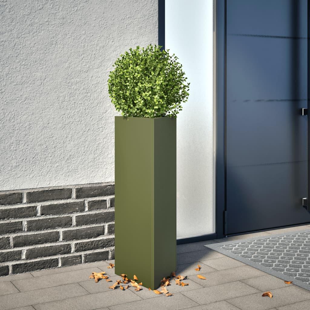 Plantekrukke 30x26x75 cm trekantet stål olivengrøn Plantekrukke 30x26x75 cm trekantet stål olivengrøn